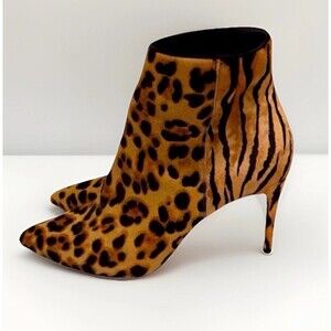 ALDO Wiema Animal Print Calf Hair Pointed Toe High Heel Ankle Boots Size 8
